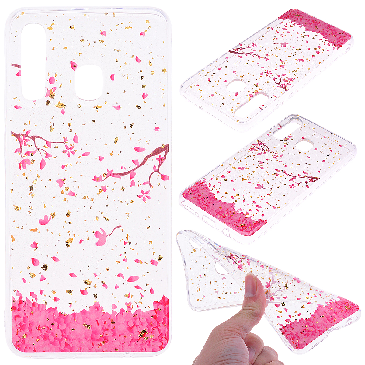 

Glitter Sequins TPU Phone Shell for Samsung Galaxy A20e - Falling Flowers, Galaxy A20e