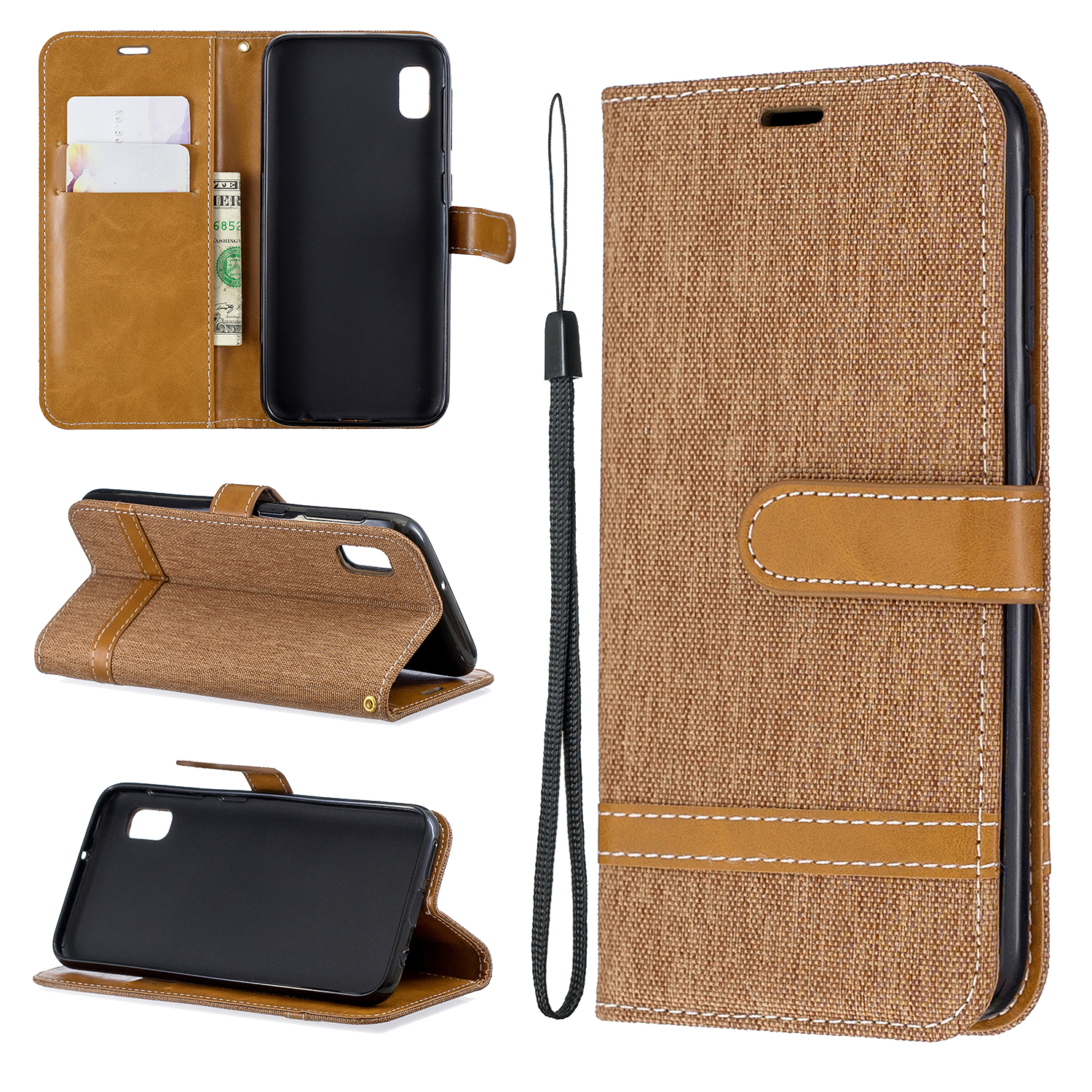 

Assorted Color Jeans Cloth Wallet Stand Leather Case for Samsung Galaxy A10e - Brown, Galaxy A10e