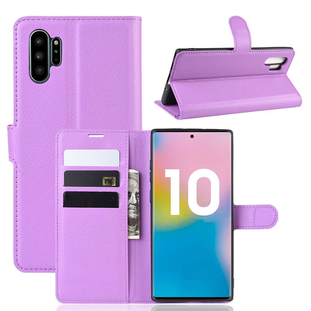 

Личи Текстура Кошелек Кожаный Телефон Для Samsung Galaxy Note 10 Plus / Note 10 Plus 5G - Фиолетовый, Galaxy Note 10 Plus