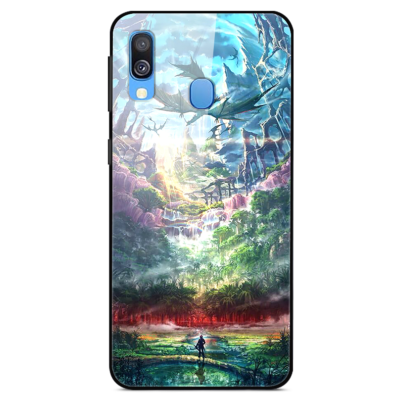 

Pattern Printing Glass Back + TPU Hybrid Case for Samsung Galaxy A40 - Sky Dragon, Galaxy A40