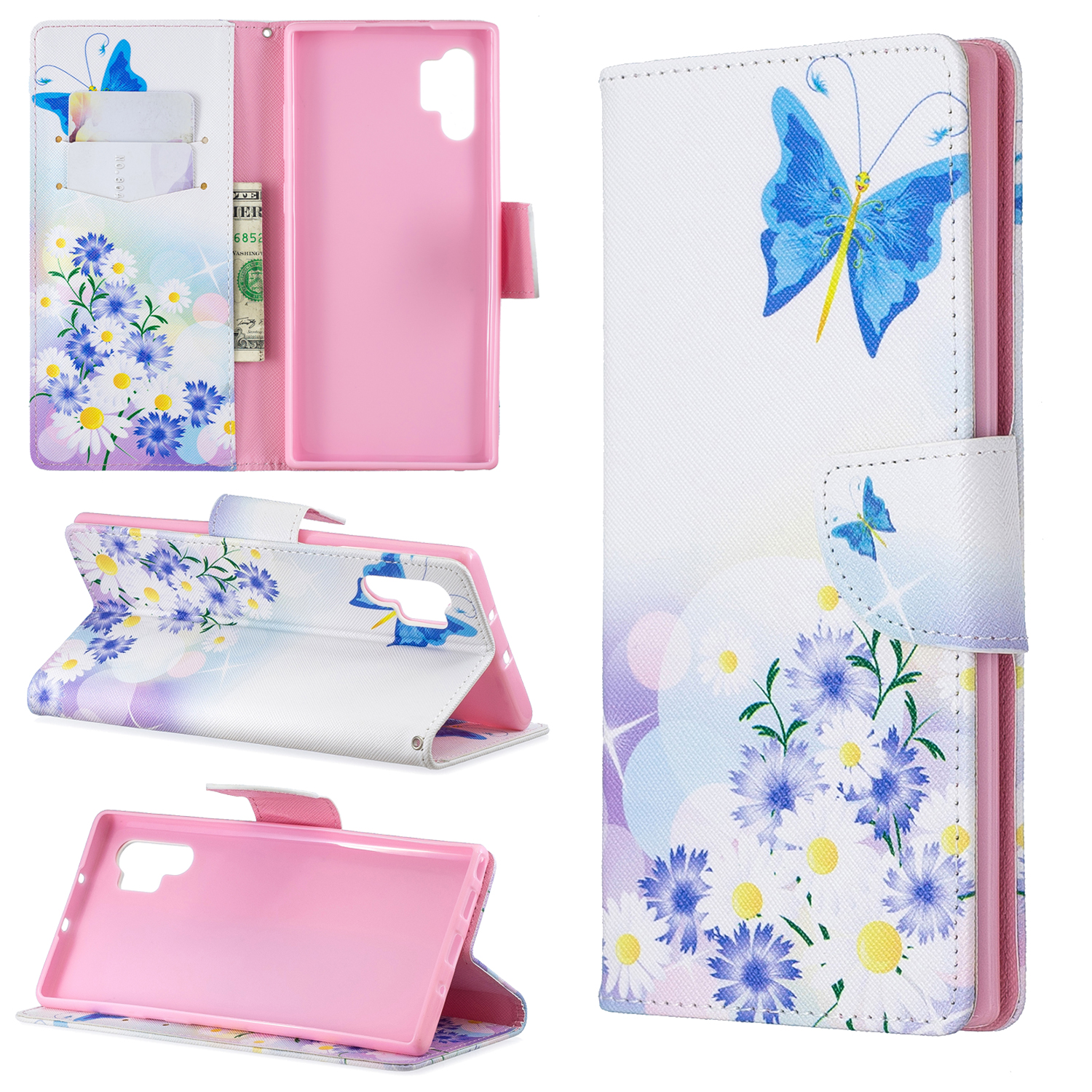 

Pattern Printing Wallet Stand Flip Leather Phone Case for Samsung Galaxy Note 10 Plus/10 Plus 5G - Butterflies and Flowers, Galaxy Note 10 Plus