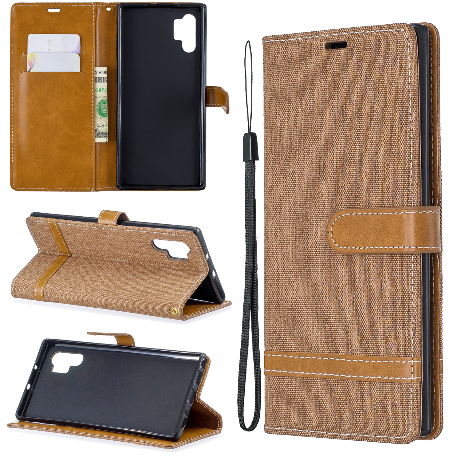 

Assorted Color Jeans Cloth Wallet Leather Shell for Samsung Galaxy Note 10 Plus/Note 10 Plus 5G - Khaki, Galaxy Note 10 Plus