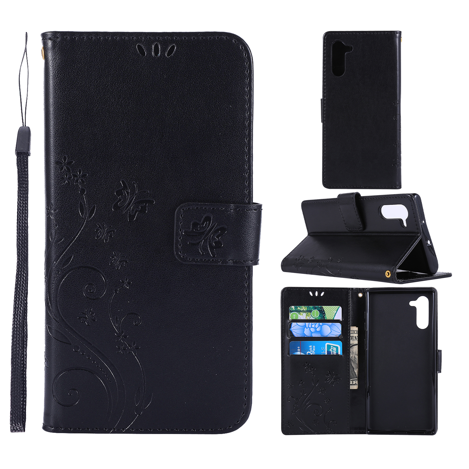 

Imprint Butterfly Flowers Leather Cell Phone Case for Huawei Honor Note 10 - Black, Huawei Huawei Honor Note 10