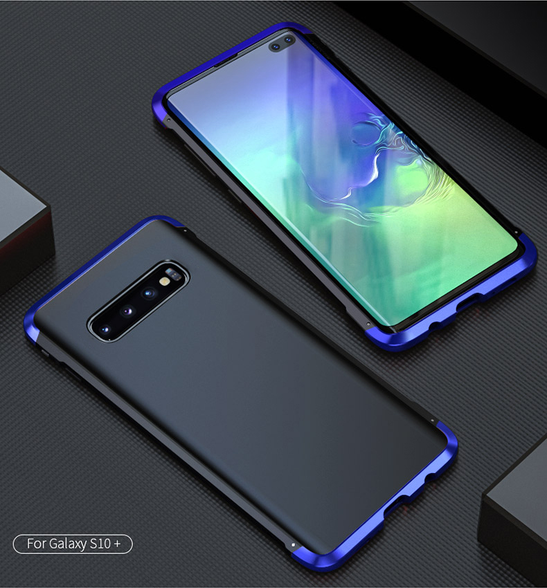 

LUPHIE Double Dragon Series Tempered Glass Back + PC Metal Hybrid Shell for Samsung Galaxy S10 Plus - Black/Blue, Galaxy S10 Plus