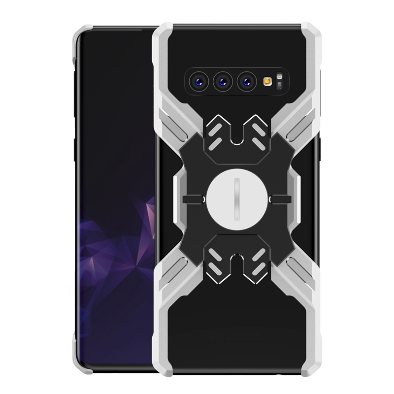 

Hero Series X-Shaped Metal Bumper with Kickstand Phone Shell for Samsung Galaxy S10 - Silver / Black, Galaxy S10