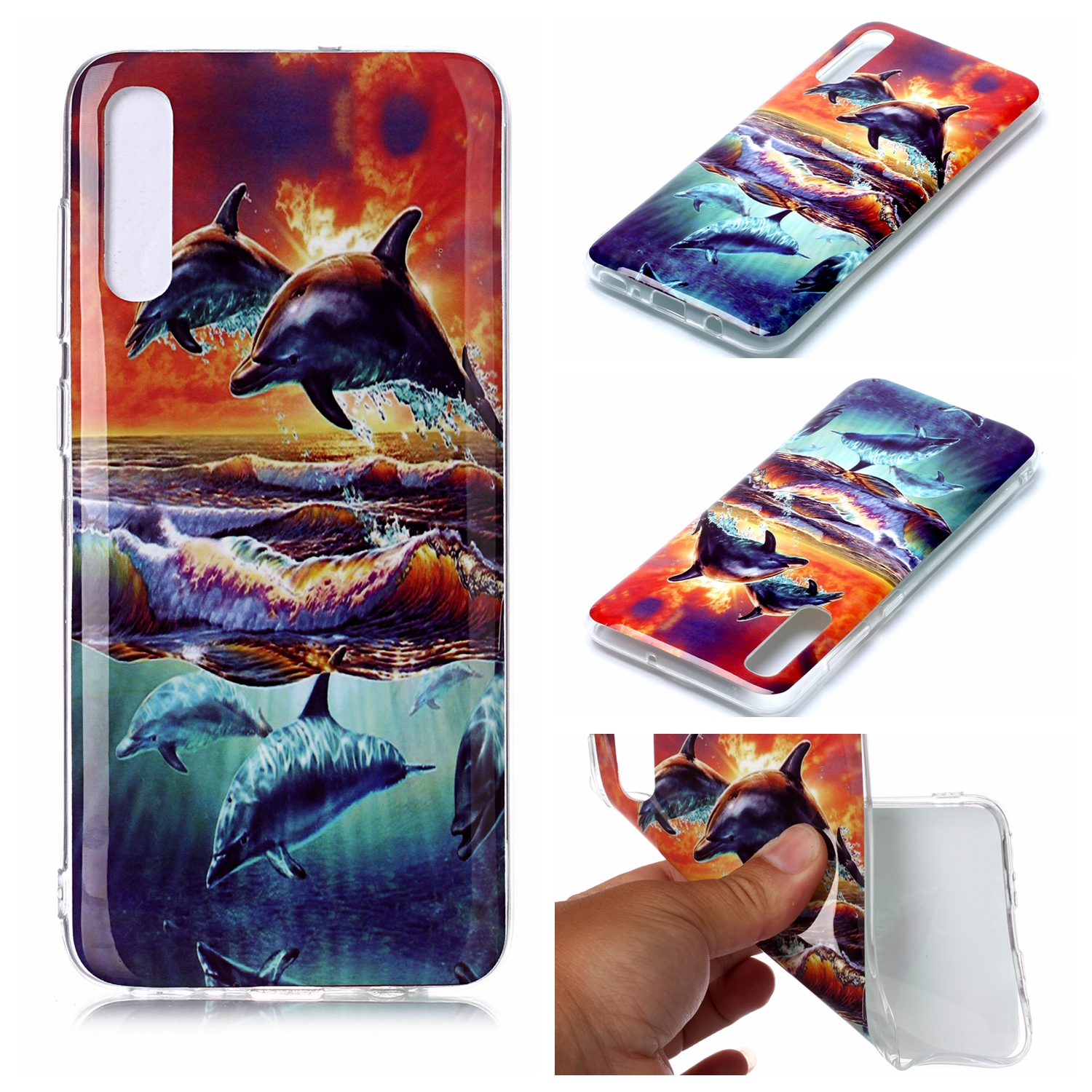 

Pattern Printing IMD TPU Phone Casing for Samsung Galaxy A70 - Dolphins, Galaxy A70