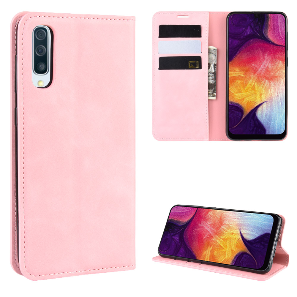 

Auto-absorbed PU Leather Wallet Phone Cover for Samsung Galaxy A50/A50s/A30s - Pink, Galaxy A50