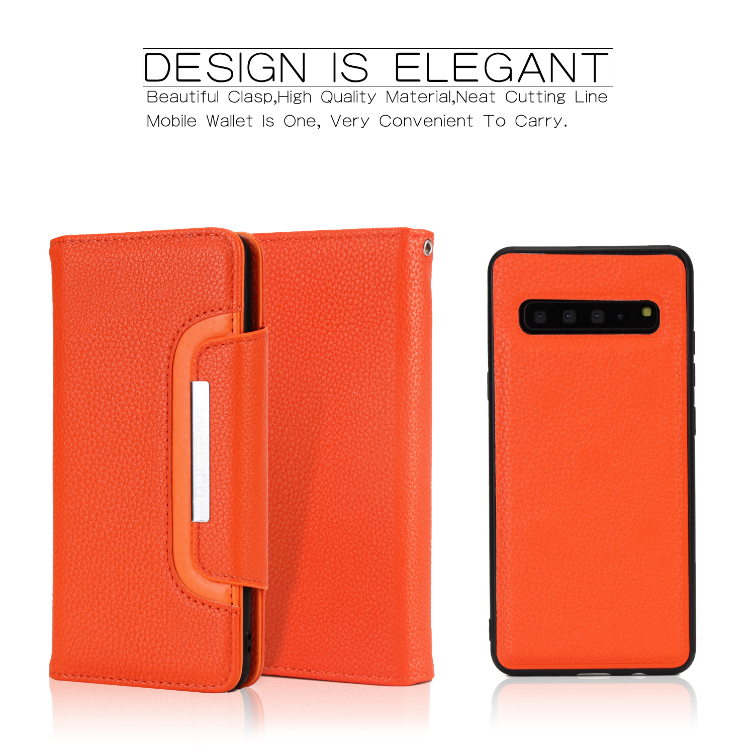 

Litchi Texture Detachable 2-in-1 Magnet Leather Wallet Phone Case for Samsung Galaxy S10 5G - Orange, Galaxy S10 5G