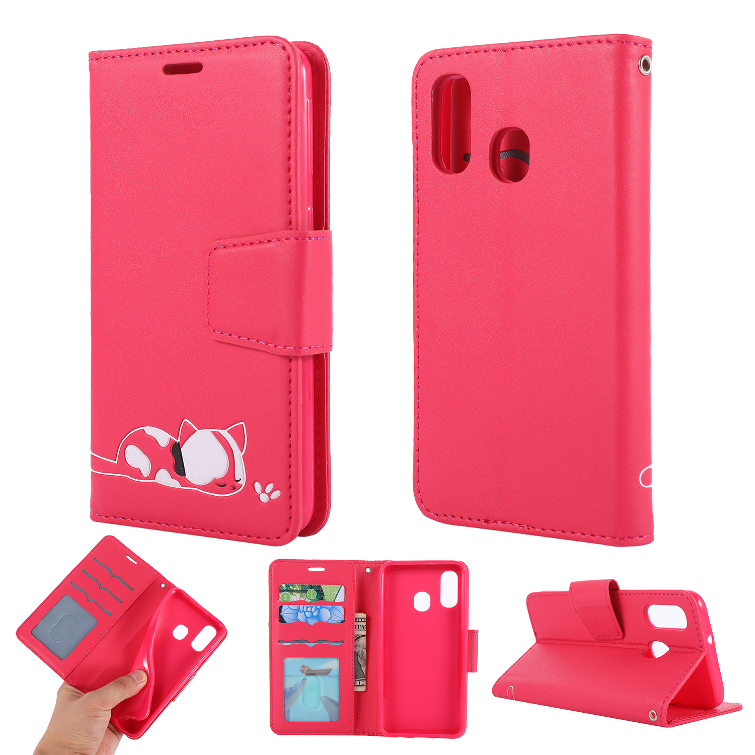 

Imprint Cat and Flower Pattern Wallet Leather Case for Samsung Galaxy A40 - Rose, Galaxy A40