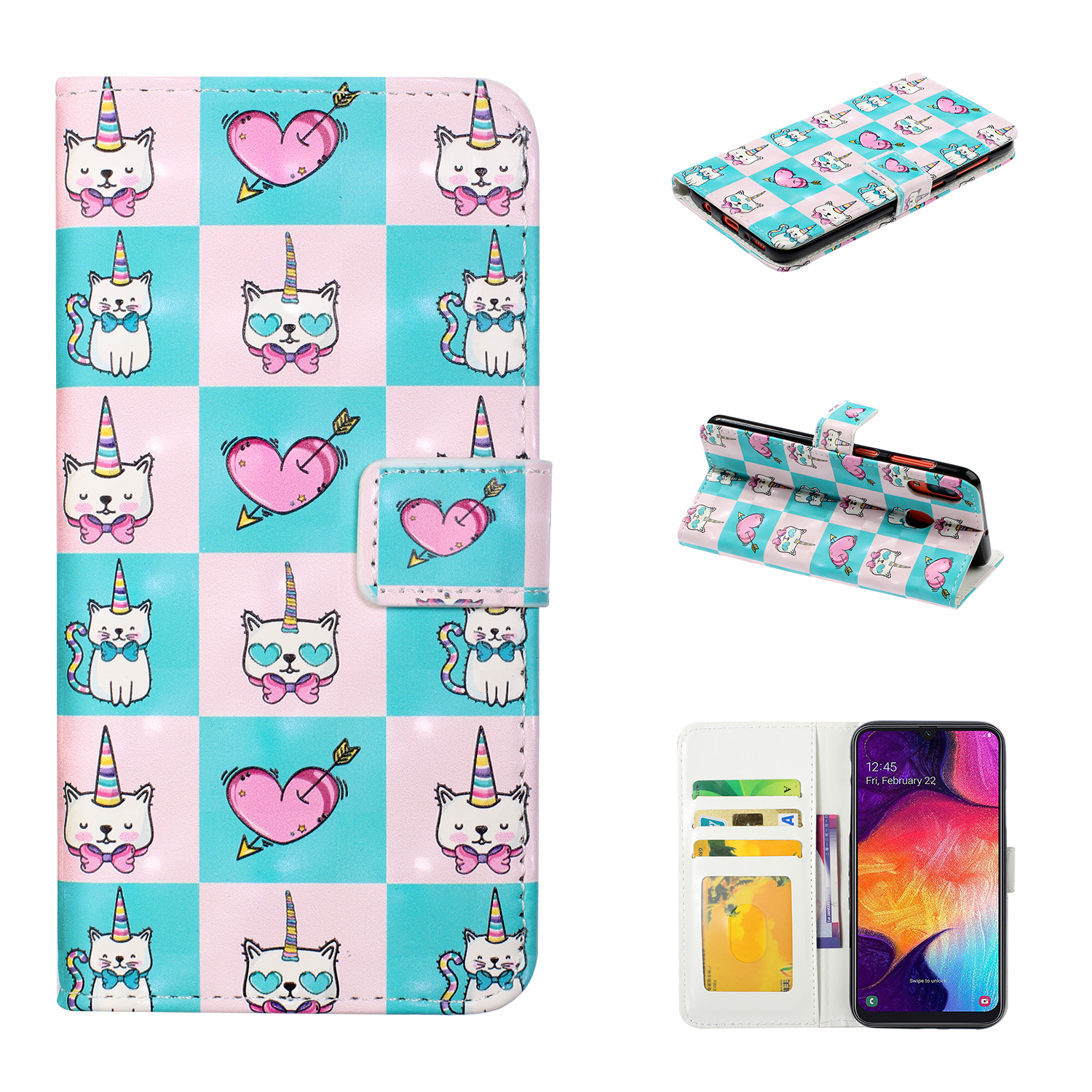 

For Samsung Galaxy A20e 3D Printing Leather Cell Shell - Cats Hearts, Galaxy A20e