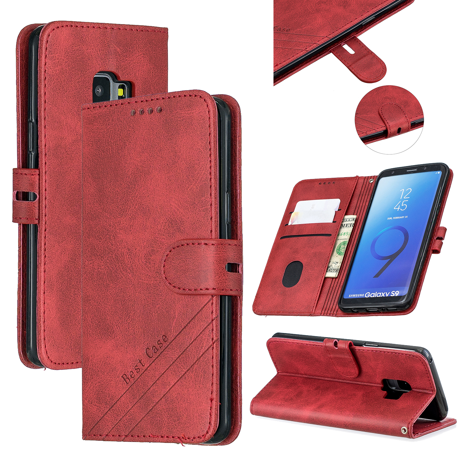 

Wallet Leather Stand Case for Samsung Galaxy S9 SM-G960 - Red, Galaxy S9