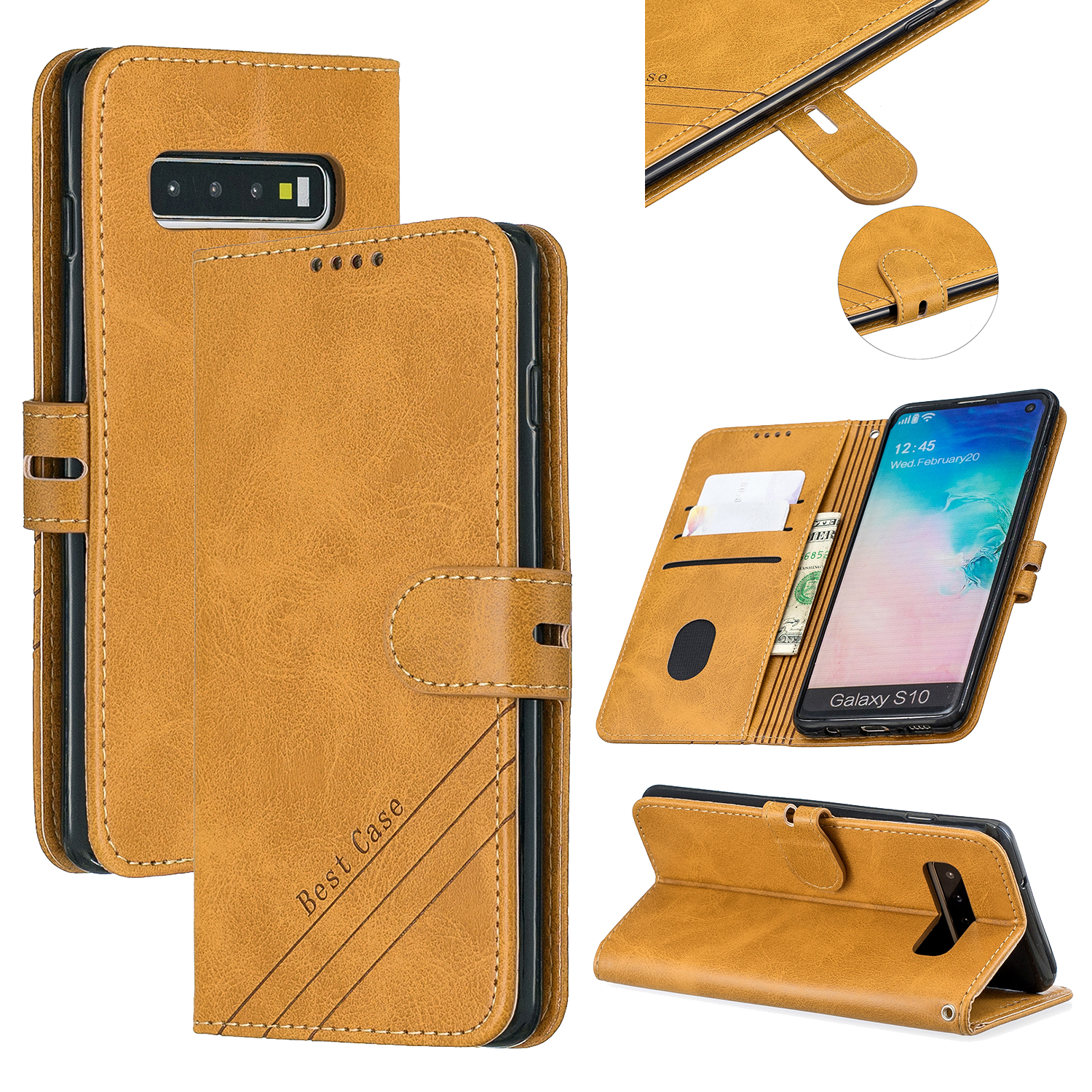 

Wallet Leather Stand Case for Samsung Galaxy S10 - Brown, Galaxy S10