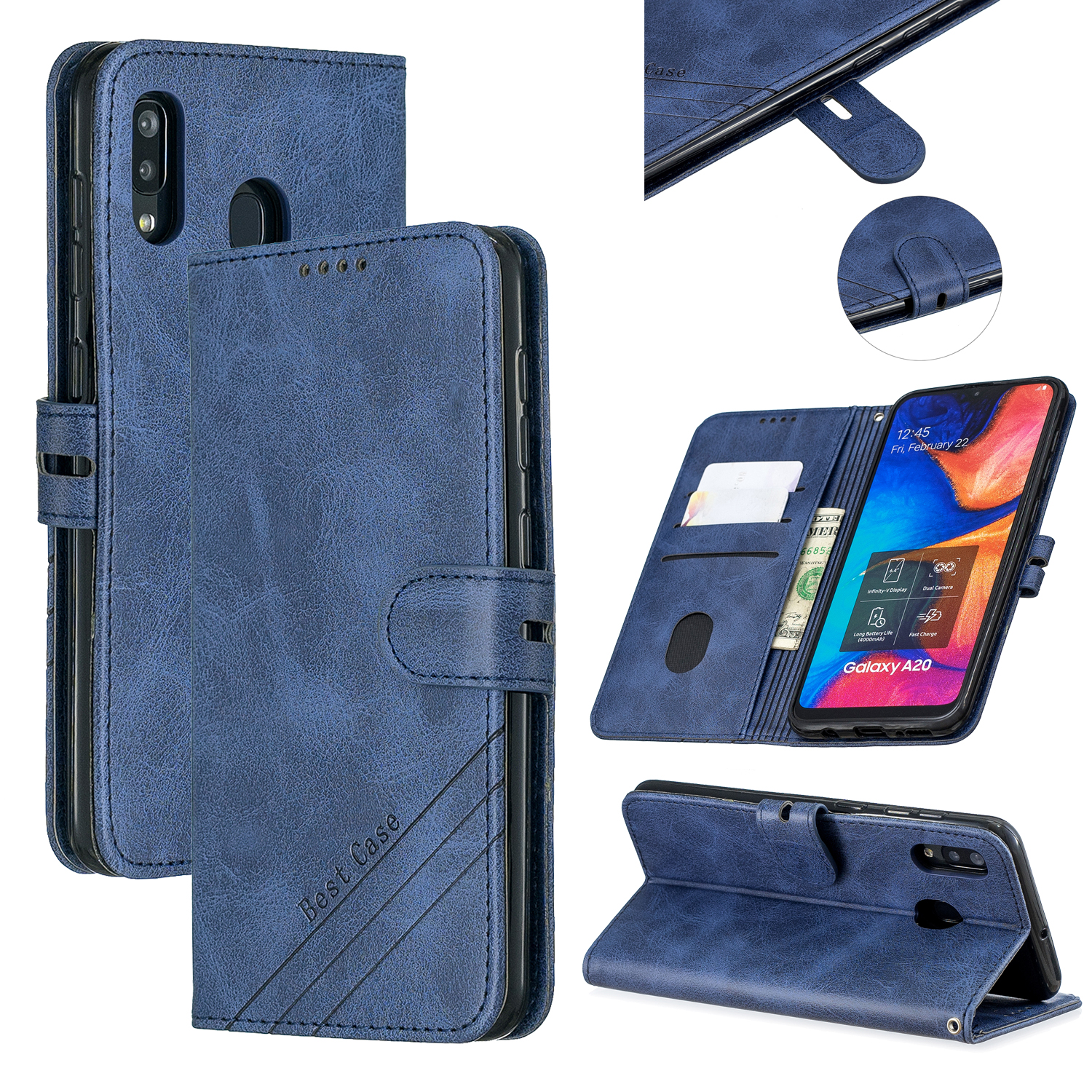 

Leather Stand Case with Card Slots for Samsung Galaxy A20 / A30 / A205 / Wide4 - Blue, Galaxy A20