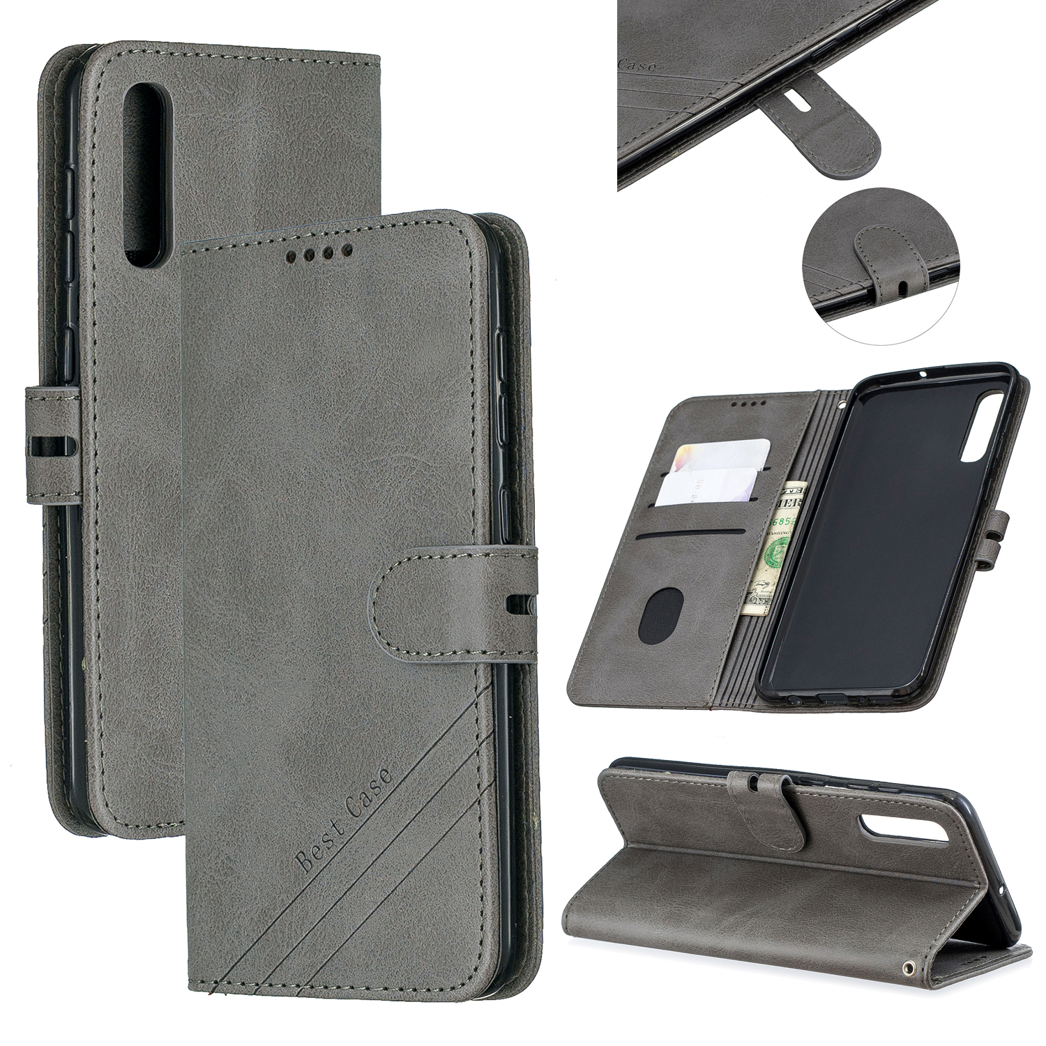 

Wallet Leather Stand Case for Samsung Galaxy A50/A50s/A30s - Grey, Galaxy A50