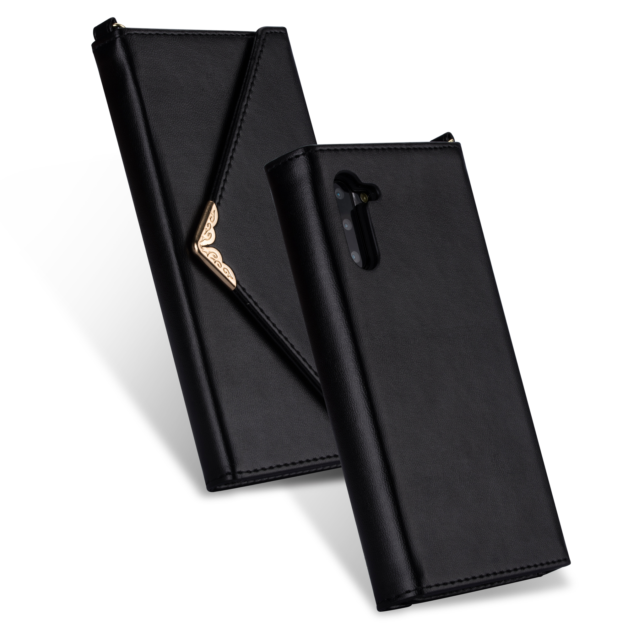 

Envelope Style Leather Wallet Cover with Lanyard for Samsung Galaxy Note 10 5G / Note 10 - Black, Galaxy Note 10 5G
