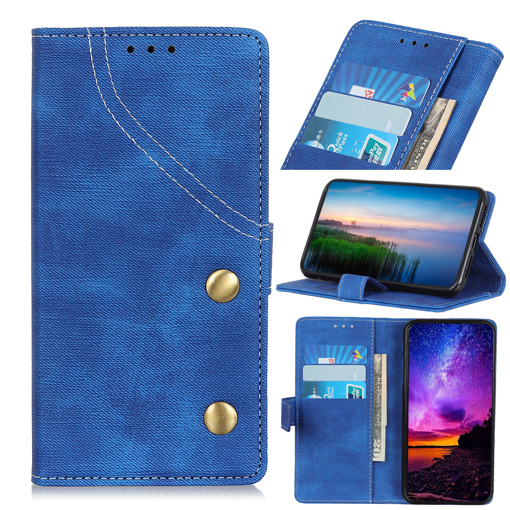 

Jeans Cloth Leather Phone Case with Card Slots for Samsung Galaxy A20s - Blue, Galaxy A20s