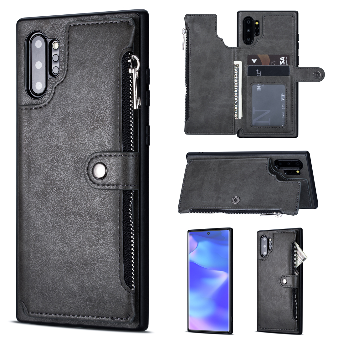 

PU Кожа + TPU Zipper Кошелек Крышка Оболочки Чехол Для Samsung Galaxy Note 10 Plus / Note 10 Plus 5G - Серый, Galaxy Note 10 Plus 5G