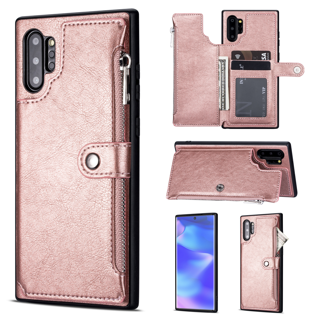 

PU Кожа + TPU Zipper Кошелек Крышка Оболочки Чехол Для Samsung Galaxy Note 10 Plus / Note 10 Plus 5G - Розовое Золото, Galaxy Note 10 Plus 5G