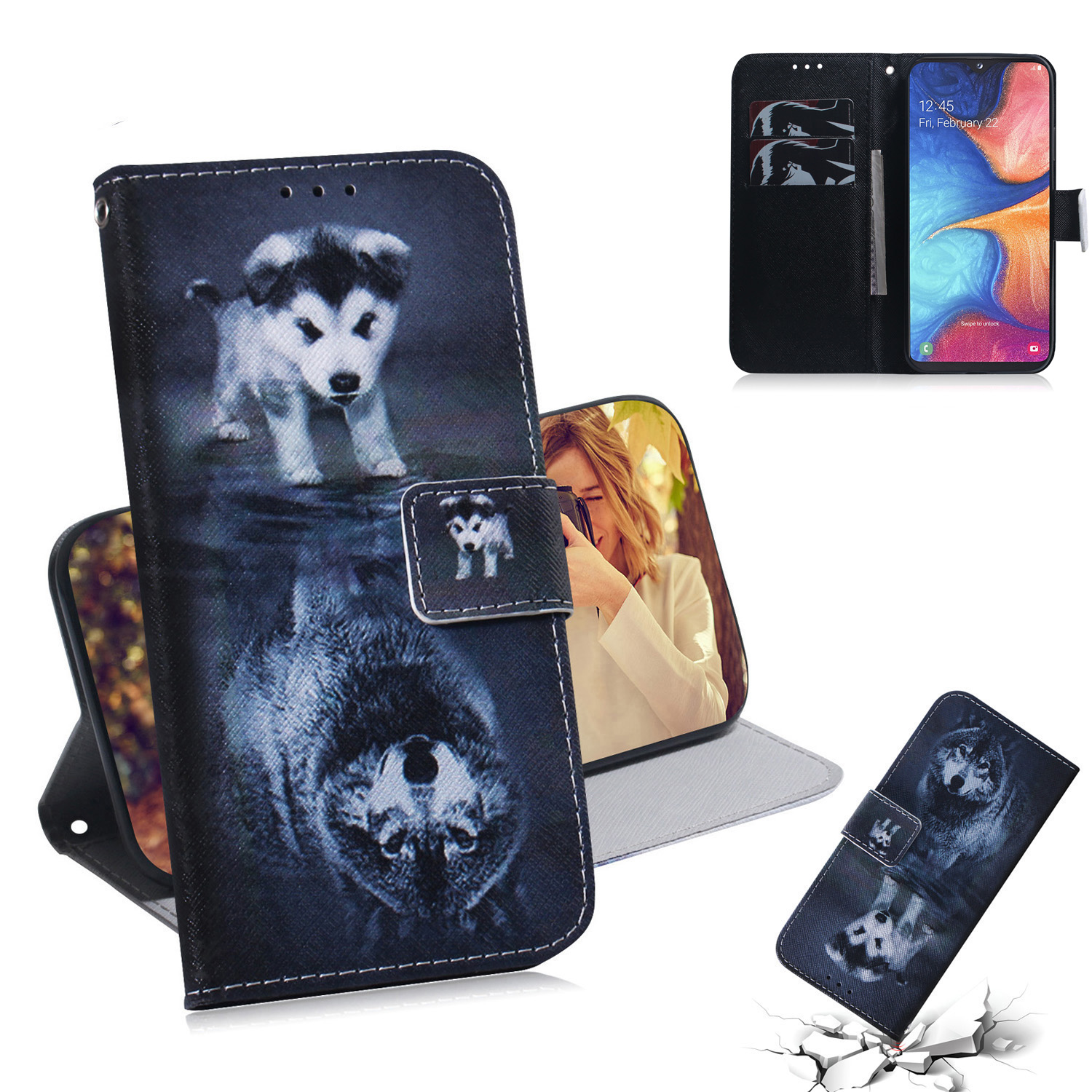 

Pattern Printing Leather Wallet Case for Samsung Galaxy M30s / M21 - Dog and Reflection in Water, Galaxy M30s