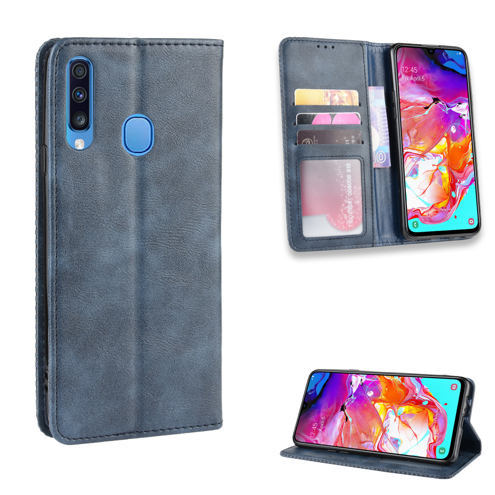

Retro Style Кожаный Кошелька Для Кожи Для Мобильного Телефона Оболочка Для Samsung Galaxy A20s - Синий, Galaxy A20s