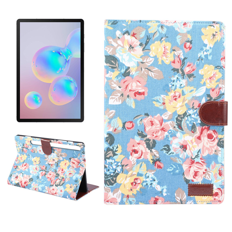 

Flower Cloth Skin Wallet PU Leather Tablet Cover for Samsung Galaxy Tab S6 SM-T860 (Wi-Fi) /SM-T865 (LTE) - Blue, Galaxy Tab S6