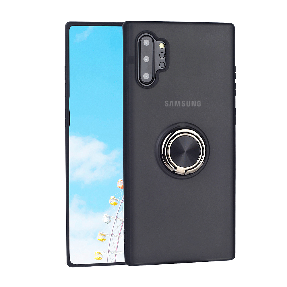 

Skin-caring Series PC+TPU Finger Ring Holder Phone Cover for Samsung Galaxy S10 Plus - All Black, Galaxy S10 Plus