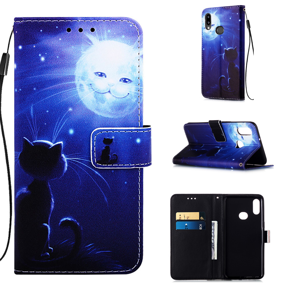

Pattern Printing PU Leather Wallet Protective Case for Samsung Galaxy A10s - Moon and Cat Smile, Galaxy A10s