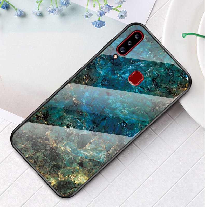 

Marble Texture Tempered Glass + PC + TPU Hybrid Phone Cover for Samsung Galaxy A20s - Emerald, Galaxy A20s