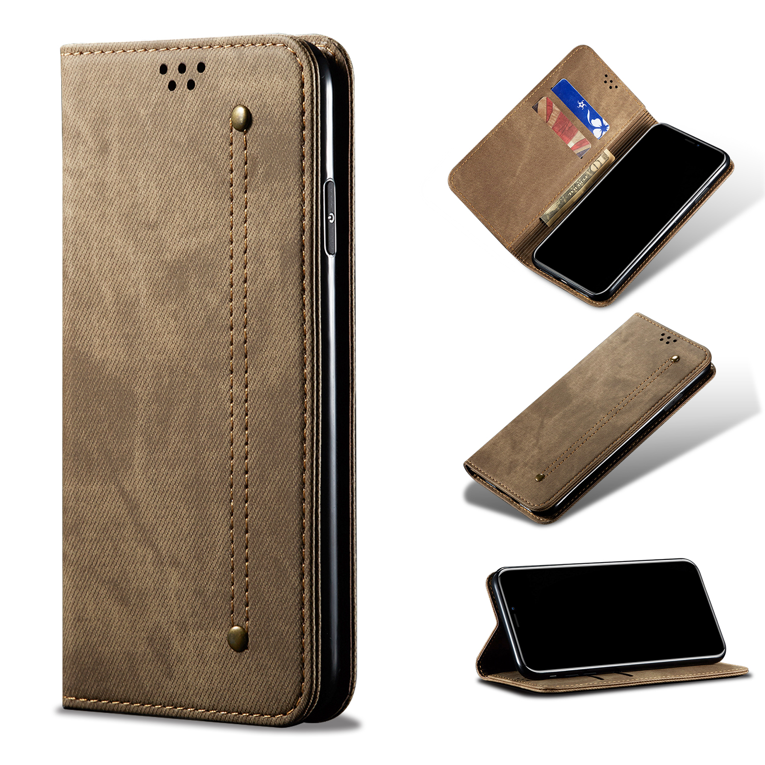 

Retro Style Jeans Cloth Leather Wallet Case for Samsung Galaxy A20s - Khaki, Galaxy A20s