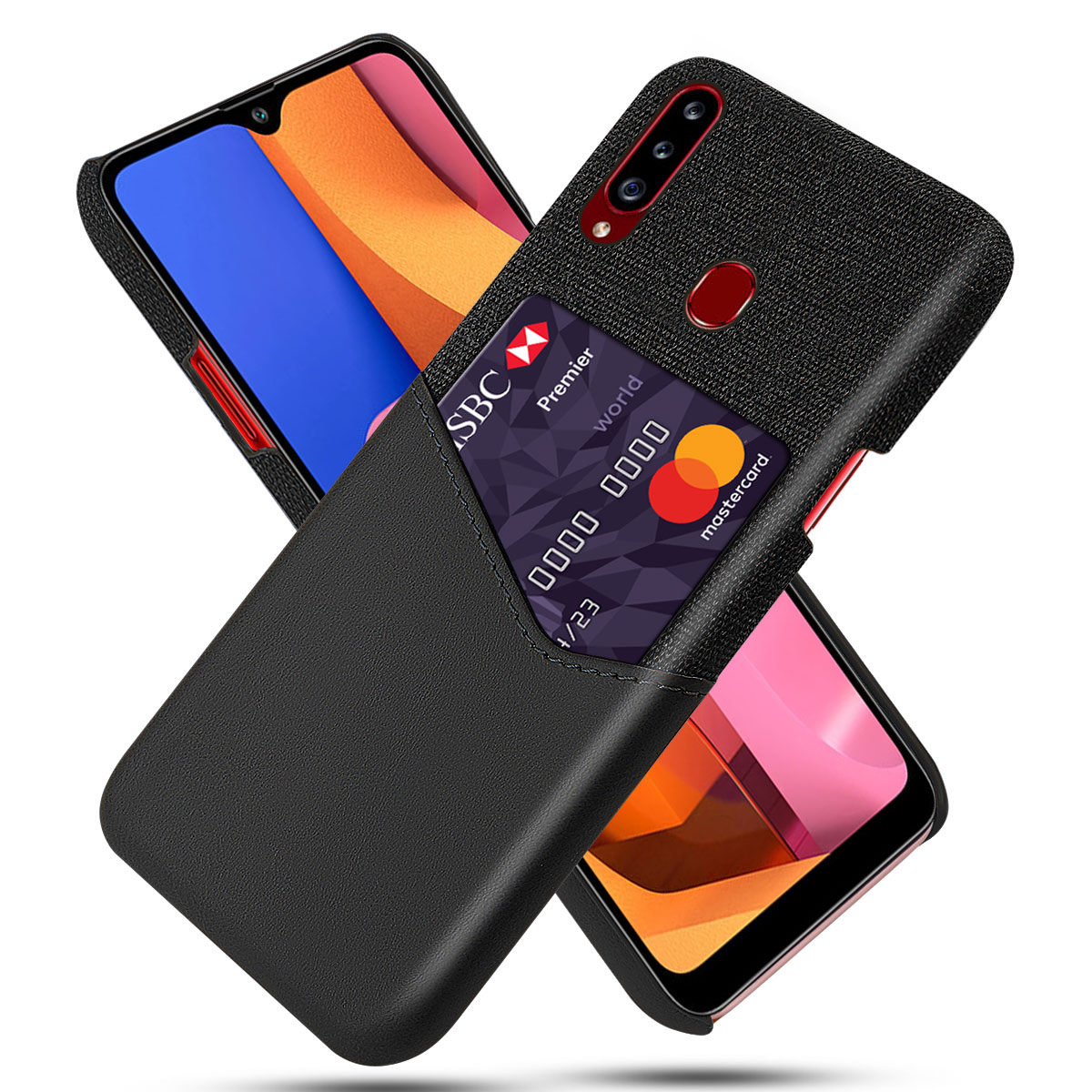 

КСК Ткань PU Кожаный ПК Защитный Чехол С Слотом Для Карты Для Samsung Galaxy A20S - Чернить, Galaxy A20s