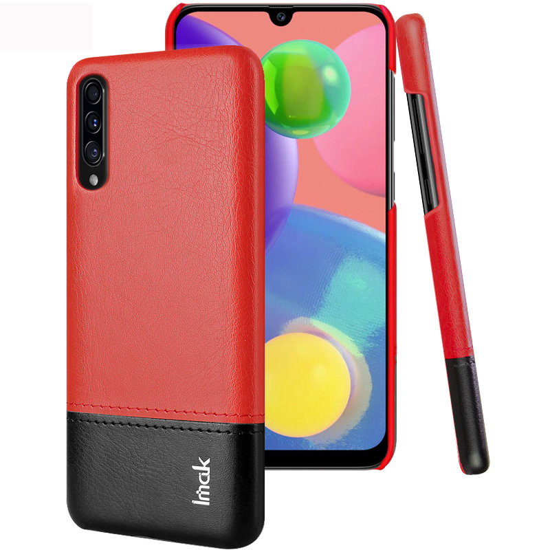 

IMAK RUIYI SERICE PU Кожаное Покрытие PC Жесткий Телефон Корпус + Взрывозащищенная Пленка Экрана Для Samsung Galaxy A70S - Красный + Черный, Galaxy A70s