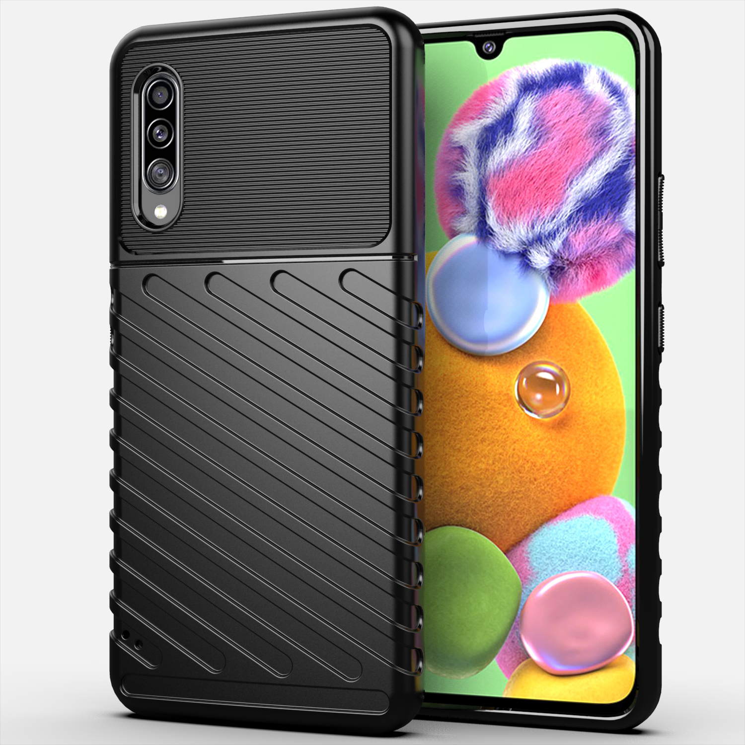 

Thunder Series Twill Texture Мягкий TPU Back Case Для Samsung Galaxy A90 5G - Чернить, Galaxy A90 5G