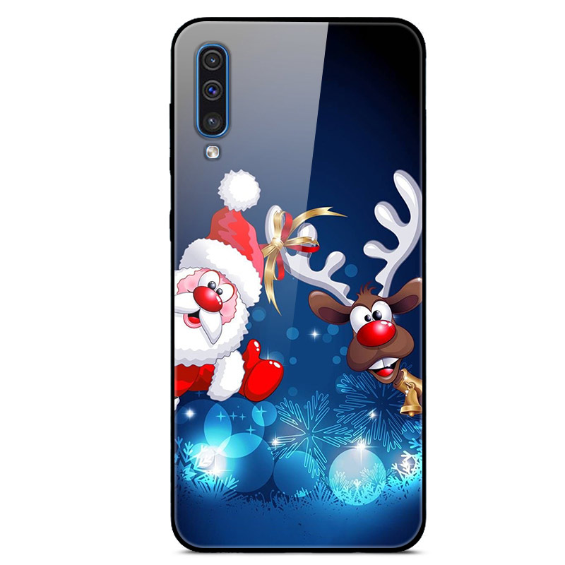 

Christmas Series Hard Glass Phone Case for Samsung Galaxy A50s/A30s/A50 - Santa Claus and Ball, Galaxy A50