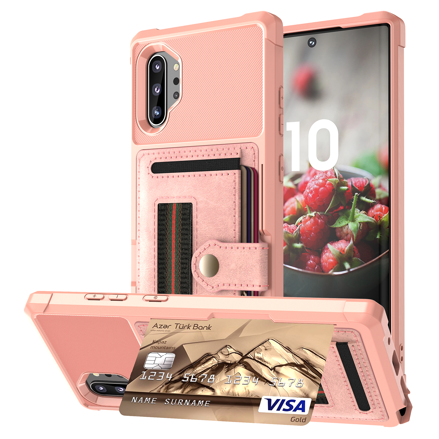 

Phone Case with Card Slot and Elastic Finger Ring Strap Covering for Samsung Galaxy Note 10 Plus/10 Plus 5G - Rose Gold, Galaxy Note 10 Plus