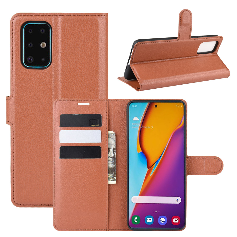 

Litchi Skin Leather Wallet Stand Case for Samsung Galaxy S20 Plus - Brown, Galaxy S20 Plus