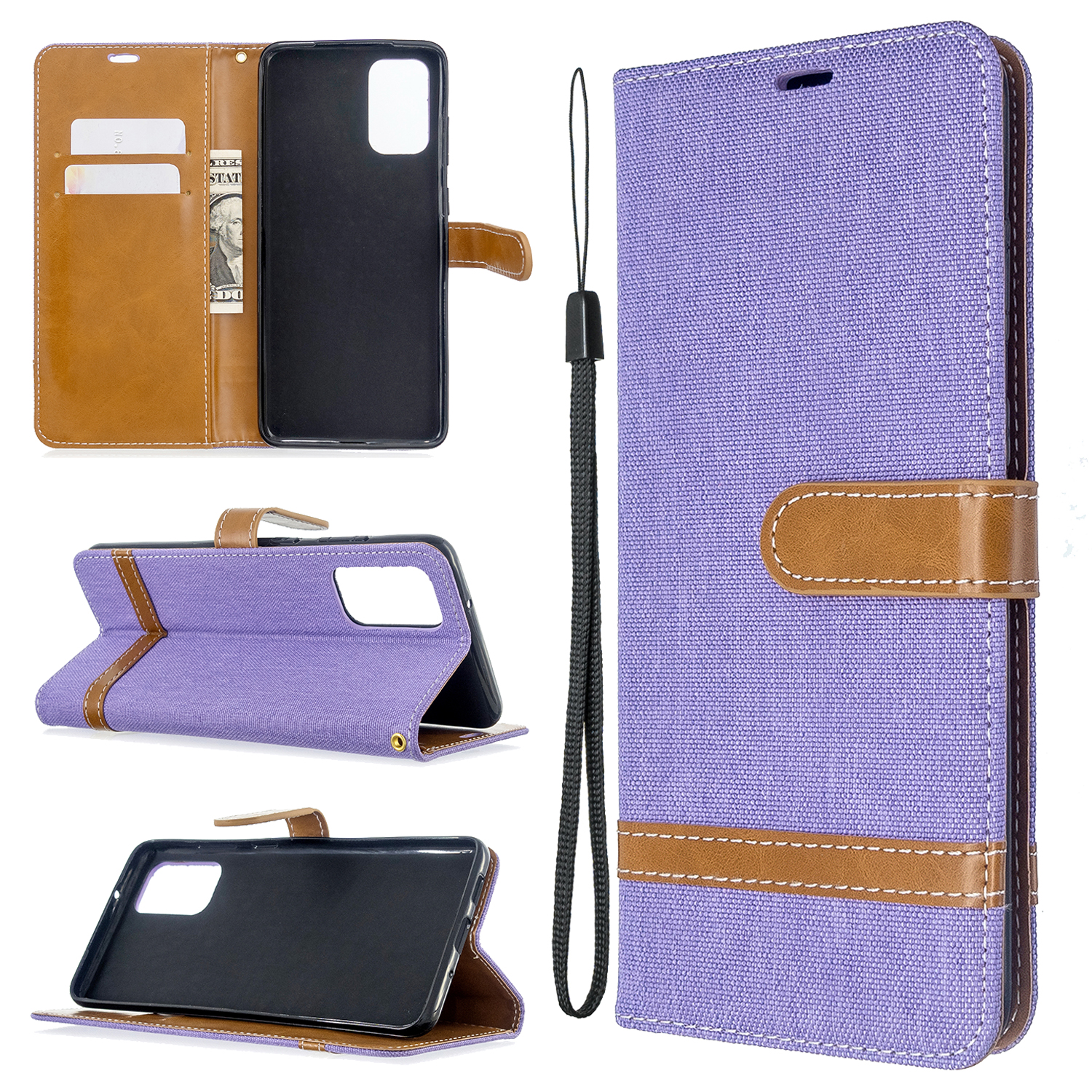 

Color Splicing Jeans Cloth Skin Wallet Leather Phone Casing for Samsung Galaxy S20 Plus - Purple, Galaxy S20 Plus