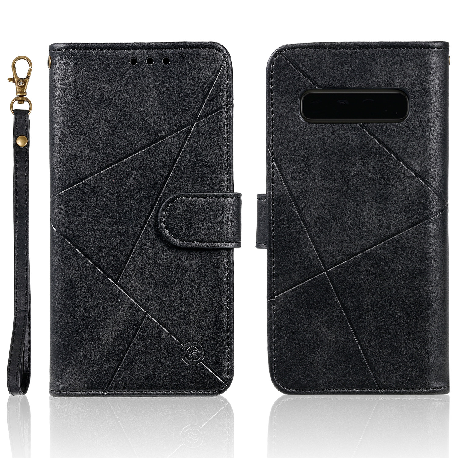 

Rhombus Pattern Wallet Stand Leather Phone Cover with Strap Casing for Samsung Galaxy S10e - Black, Galaxy S10e