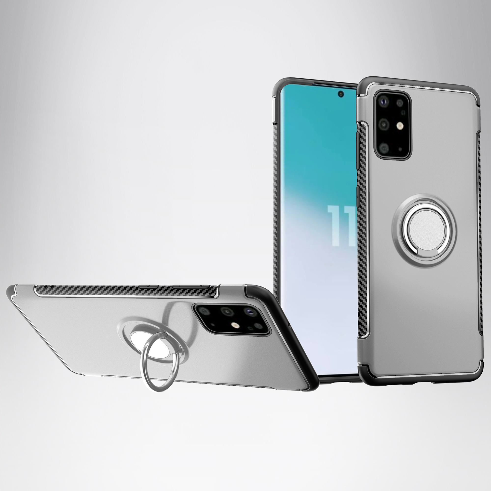 

Rotatable Finger Ring Kickstand PC + TPU Phone Phone Shell [Built-in Magnetic Metal Sheet] for Samsung Galaxy S20 - Silver, Galaxy S20