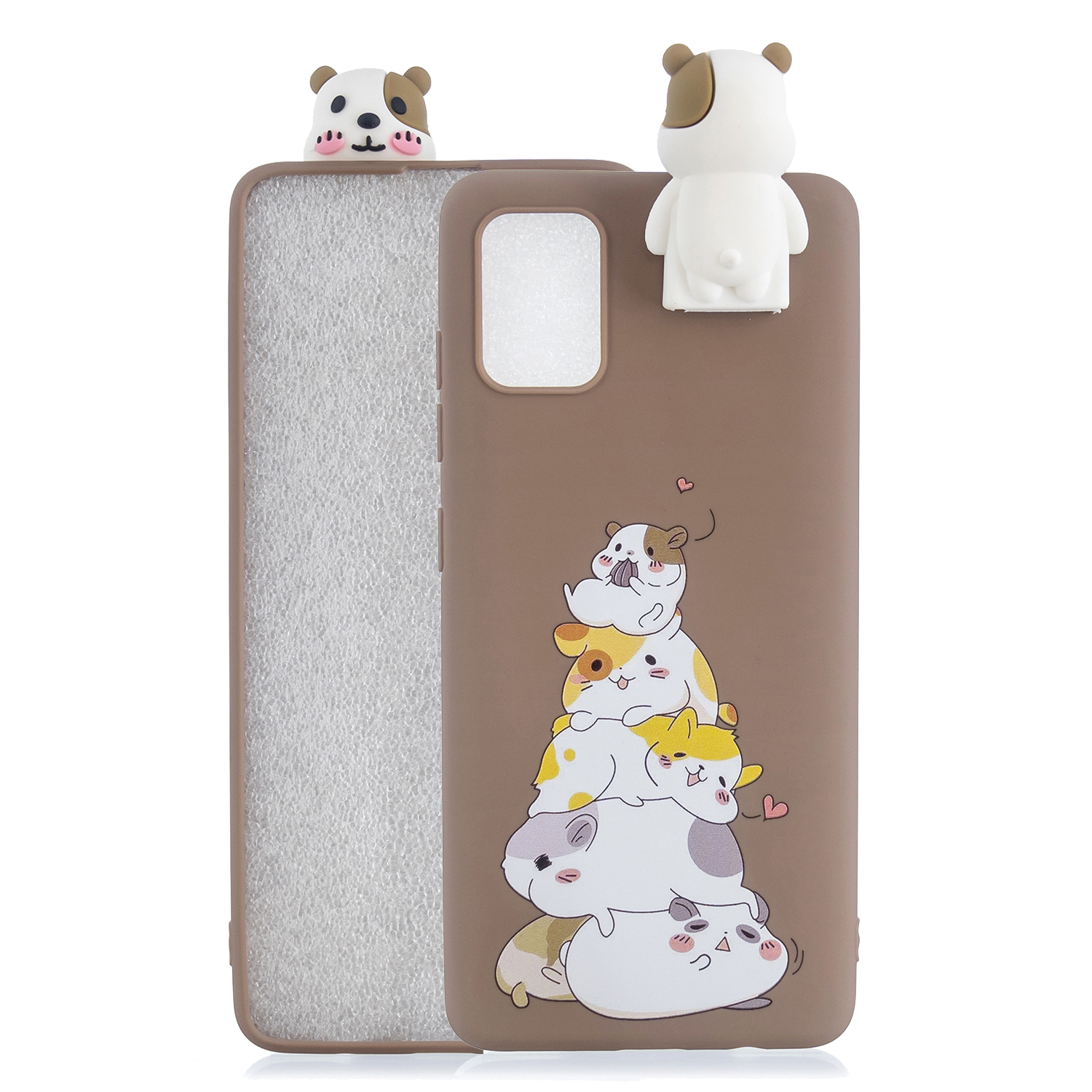 

3D Animal Doll Kickstand Pattern Printing TPU Phone Cover for Samsung Galaxy S20 Plus - Stacked Cats, Galaxy S20 Plus