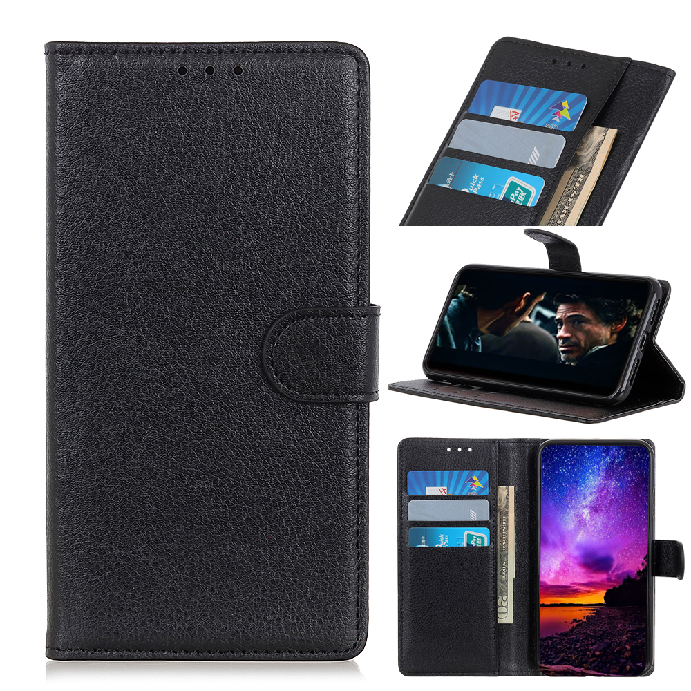 

Litchi Skin Wallet Leather Stand Case for Samsung Galaxy A21 - Black, Galaxy A21