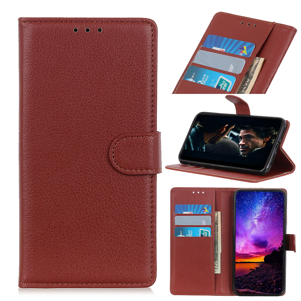 

Litchi Skin Wallet Leather Stand Case for Samsung Galaxy A21 - Brown, Galaxy A21