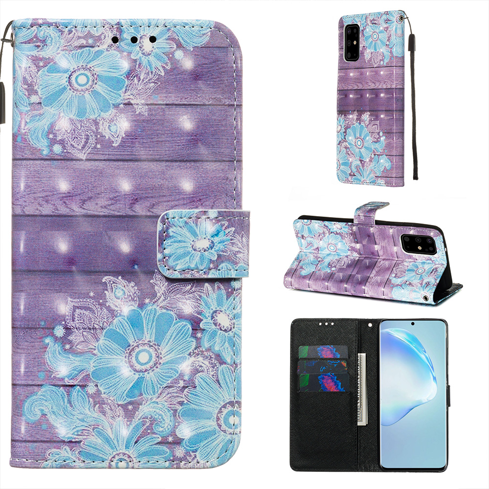 

Pattern Printe Light Spot Decor Кожаный Кошелек Чехол Для Samsung Galaxy S20 Plus - Синий Цветок, Galaxy S20 Plus