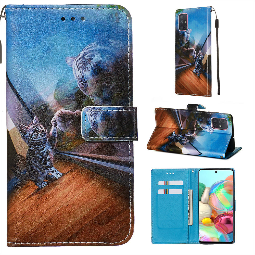 

Живопись Кожаный Телефон Стенд Стенд Чехол Для Samsung Galaxy A71 - Кот, Galaxy A71 4G