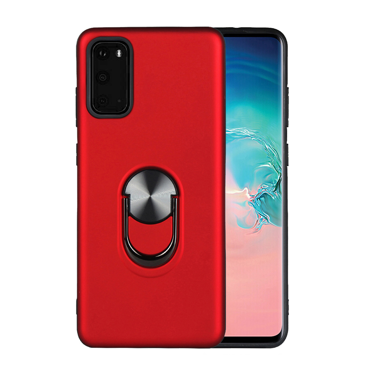 

Detachable PC + TPU Phone Case with Finger Ring Kickstand Casing for Samsung Galaxy S20 - Red, Galaxy S20