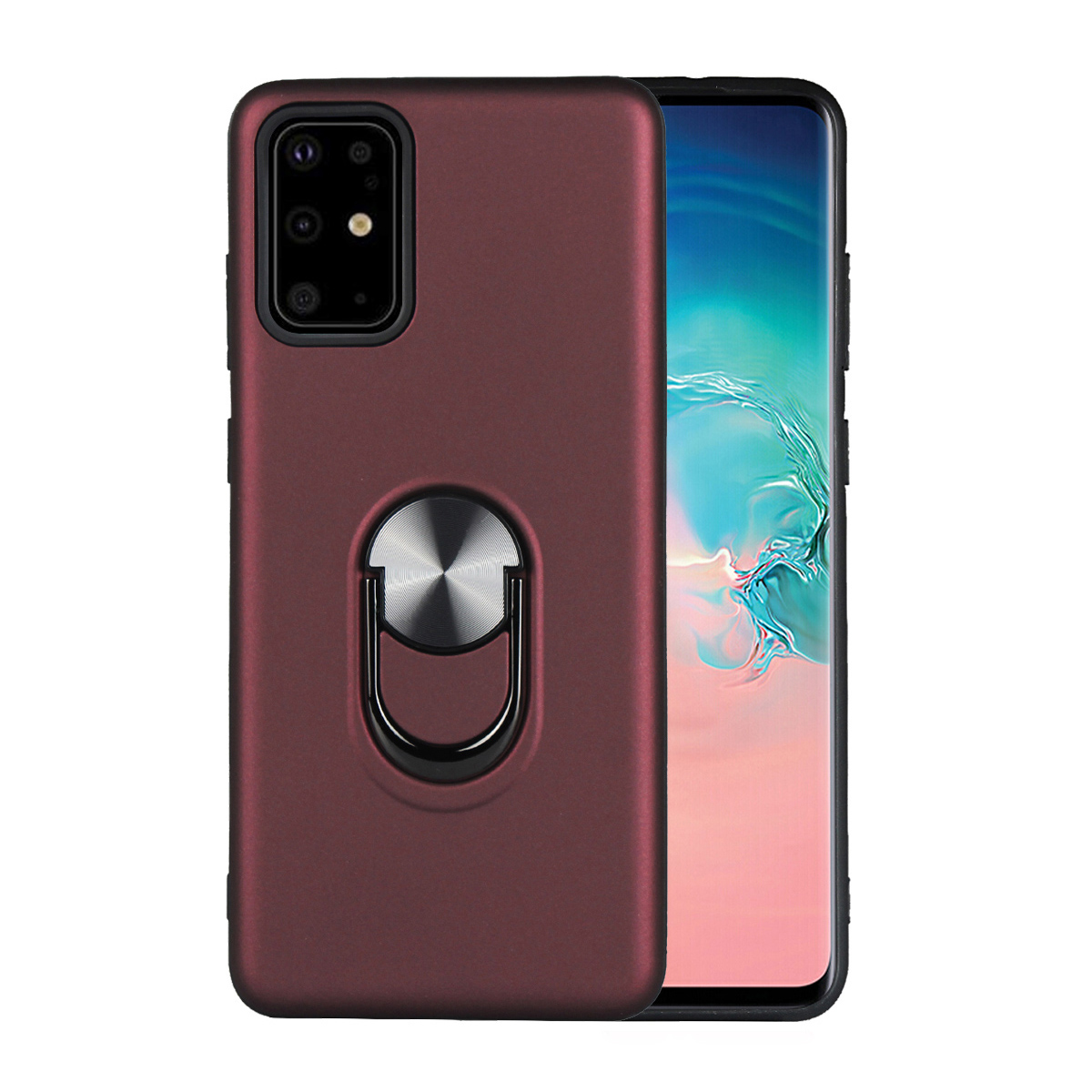 

Съемный PC + Чехол Сотового Телефона + ТПУ С Кольцом Для Пальцев Back Back Cover Для Samsung Galaxy S20 Plus - Красное Вино, Galaxy S20 Plus