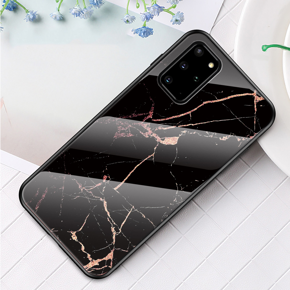 

Marble Grain Pattern Tempered Glass PC + TPU Back Case for Samsung Galaxy S20 Plus - Black/Gold, Galaxy S20 Plus
