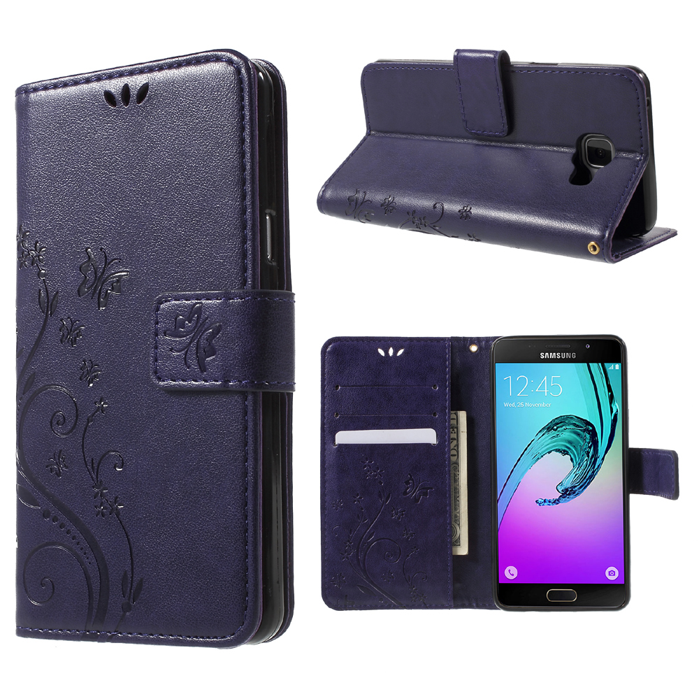 

Floral Butterfly Imprint Leather Case Cover for Samsung Galaxy A5 SM-A510F - Purple