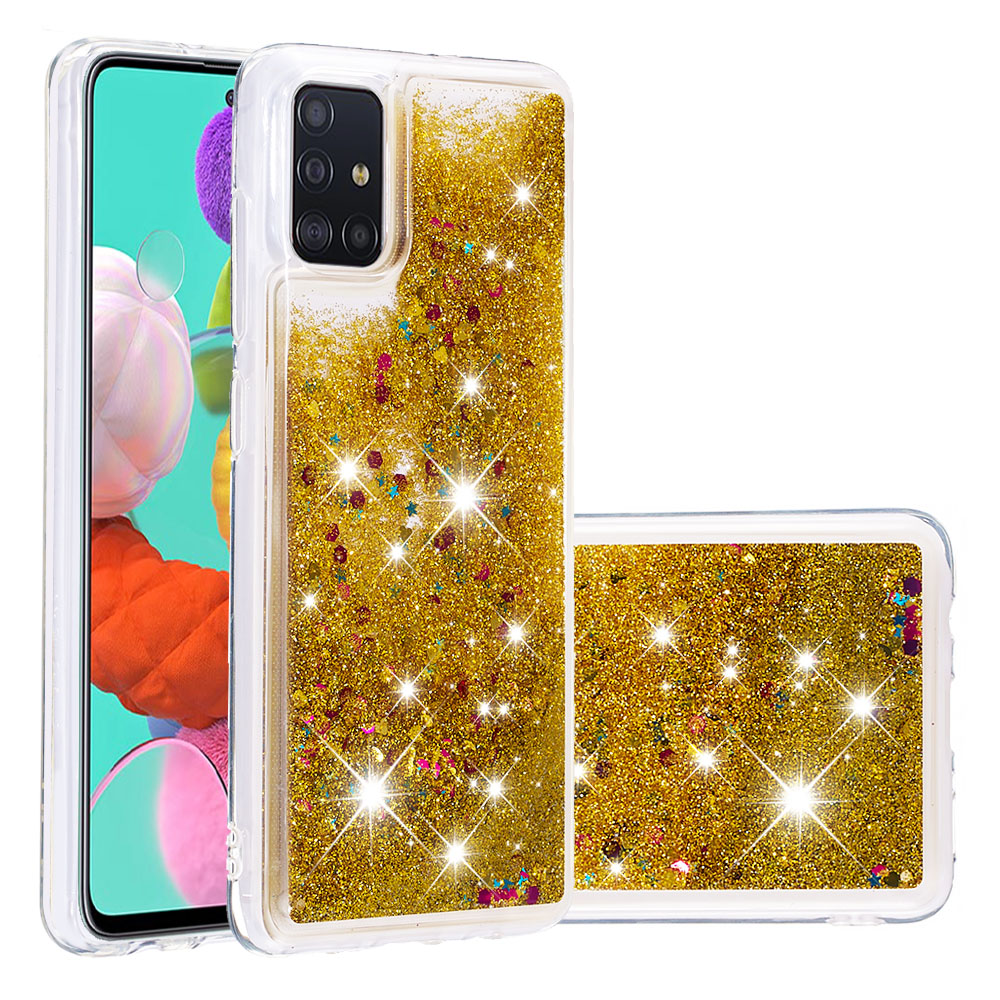 

Динамические Блестки Порошковые Блестки TPU Крышка Для Samsung Galaxy A51 - Золото, Galaxy A51 4G