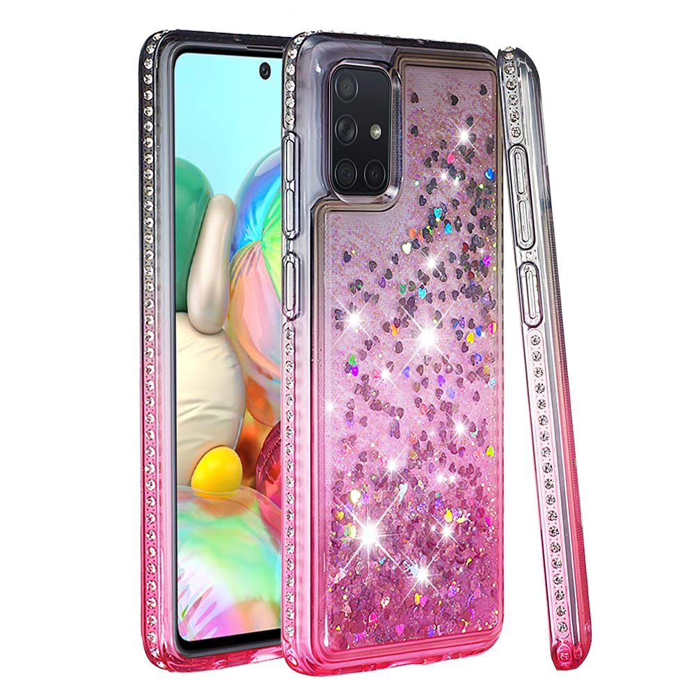 

Rhinestone Decor Gradient Glitter Powder Quicksand TPU Cover Phone Shell for Samsung Galaxy A71 - Black/Red, Galaxy A71 4G