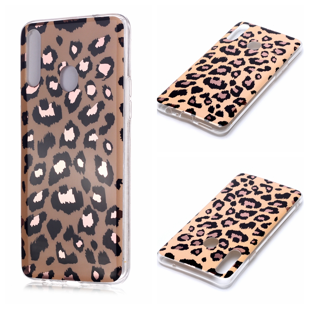 

For Samsung Galaxy A20s Marble Pattern IMD TPU Mobile Cover Rose Gold Plated Phone Case - Leopard Pattern, Galaxy A20s